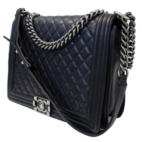 chanel bags black chain large boy|Chanel black quilted flap bag.